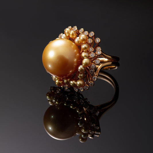 Dahlia flower golden pearl ring JZ002-07